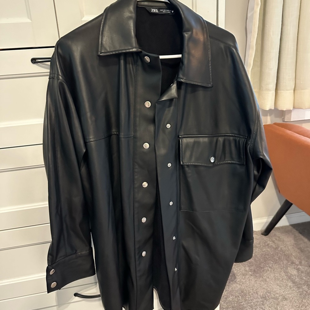 Zara Faux Leather Oversized Shirt Jacket